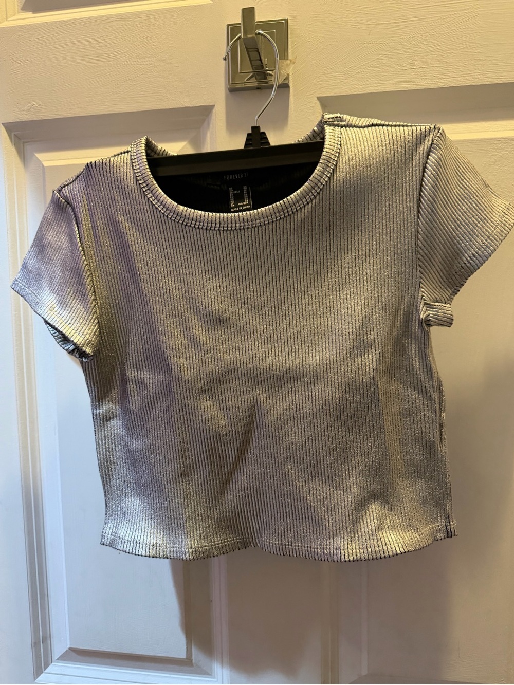 H&M Metallic Silver Ribbed Crop Top size XS shiny crop